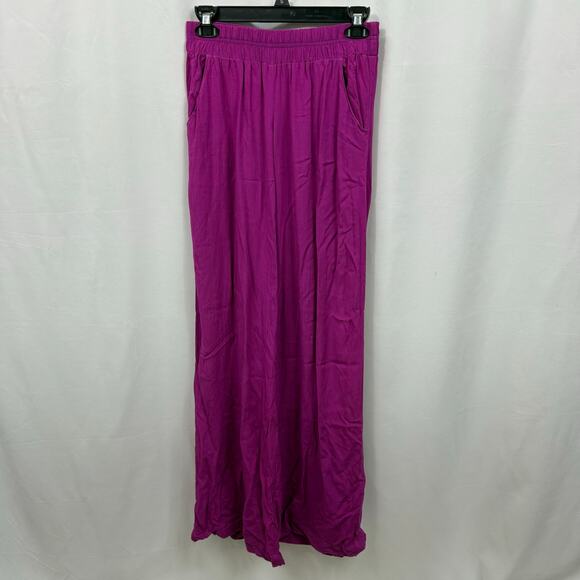 Splendid Pink Wide Leg Fuschia Pants Soft Pockets Elastic Waist Small - Picture 1 of 6